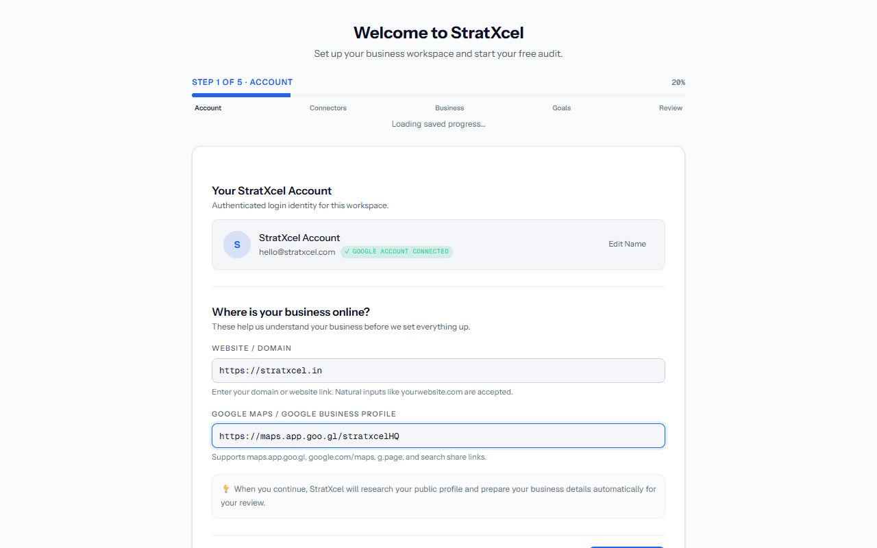 Starting a free Stratxcel business audit